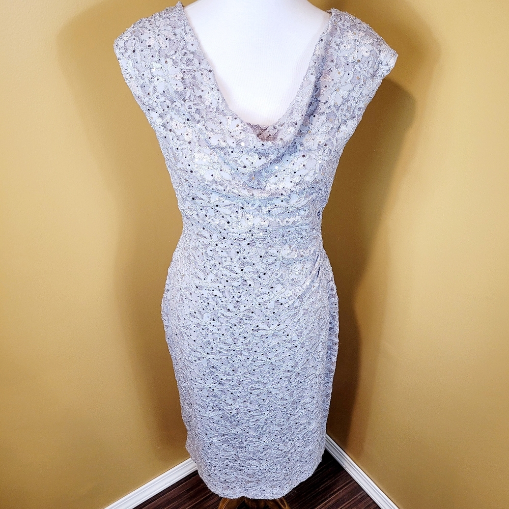 Silver Lace Cocktail Dress - Picture 2 of 12